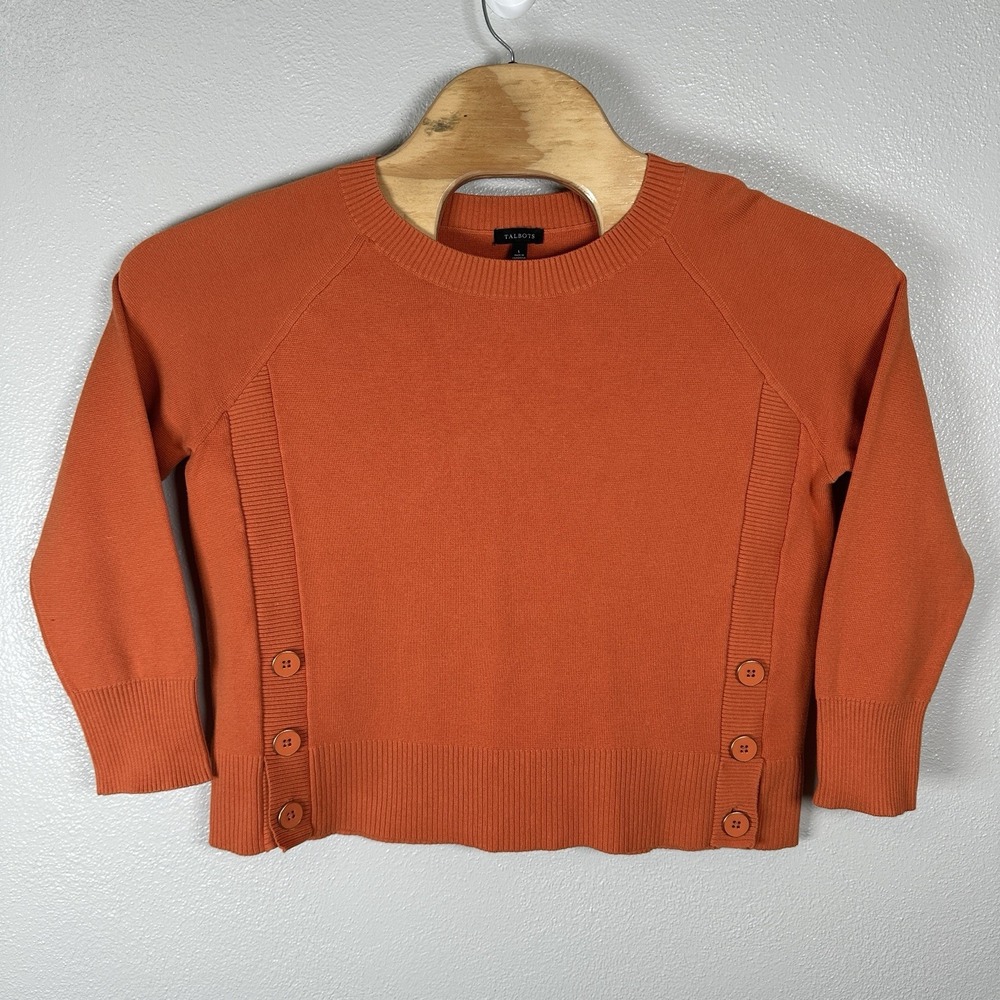 Talbots Orange Lightweight Sweater Womens Large Side Button‎ Detail Cotton Blend